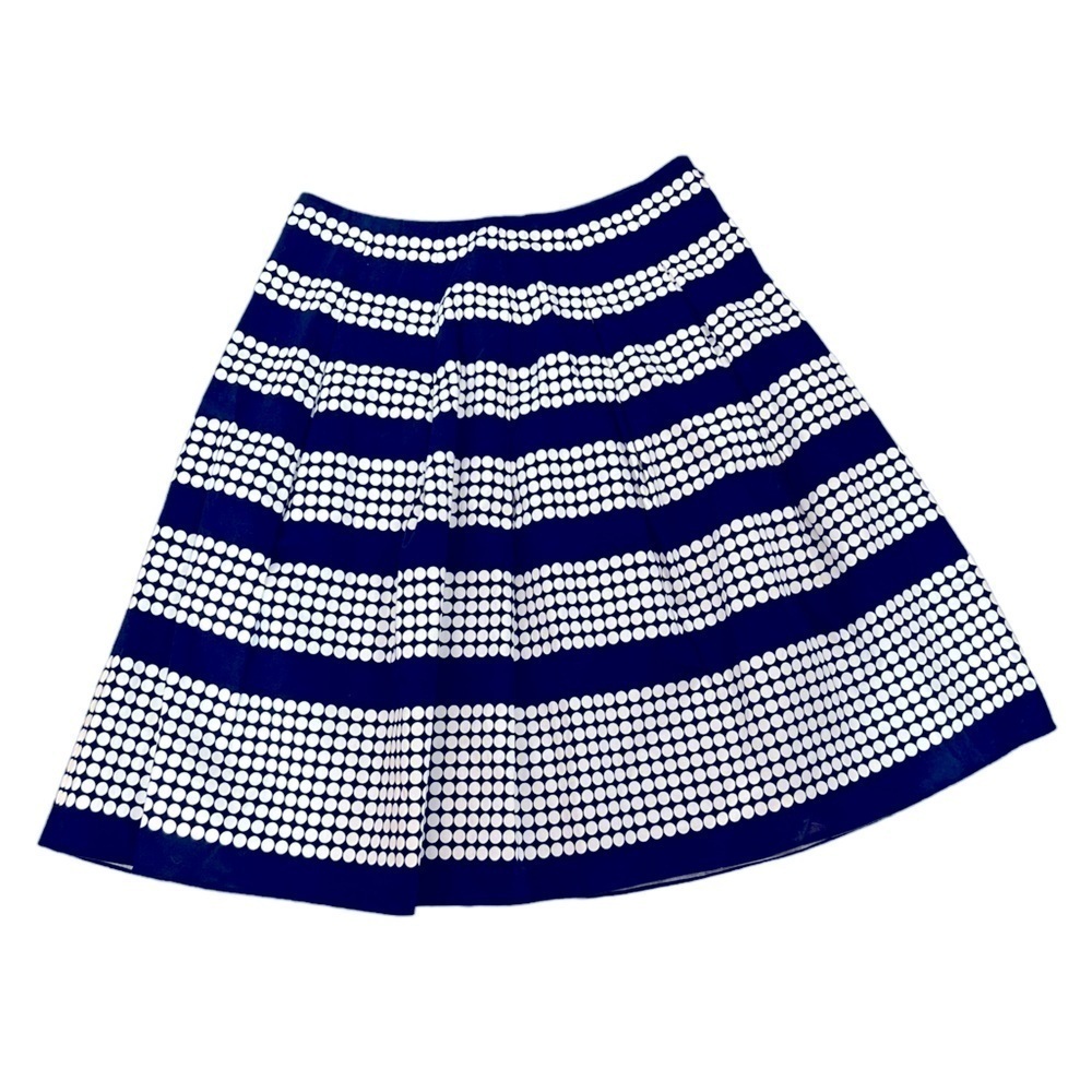 Talbots Navy Blue & White Polka Dot A-Line Pleated Knee Length Skirt Size 4P NWT